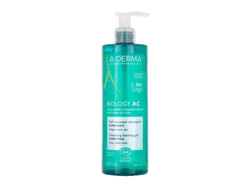 A-Derma Biology AC čisticí pěnivý gel na tvář, hruď a záda 400 ml